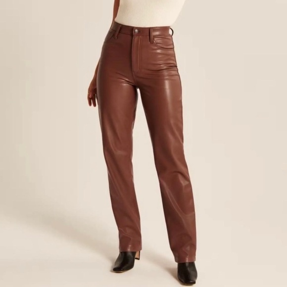 Abercrombie & Fitch Vegan Leather 90s Straight Ultra High
Rise Pants NWT - Picture 1 of 6